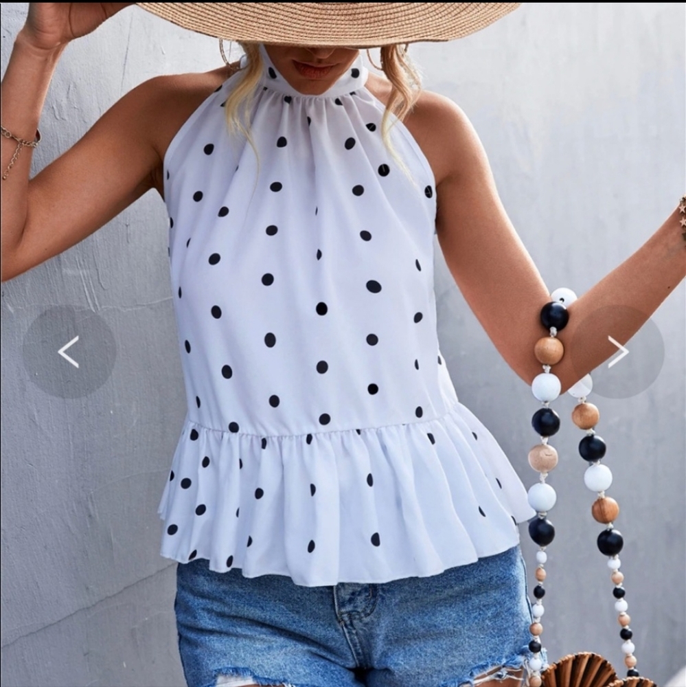Beautiful Women's White with Black Polka Dot Halter